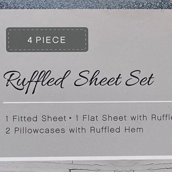 The FARMHOUSE Shabby Chic RUFFLED BLUE PINK FLORAL QUEEN Sheet Set  (BLUE BKGD) - Picture 2 of 8